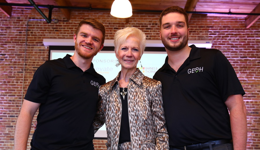 Photo L-R: Sandy Wilcox, Chairperson, Venture Club of Indiana; Benjamin Harrison and Trevor Caudy, Sales Managers, GeoH.
