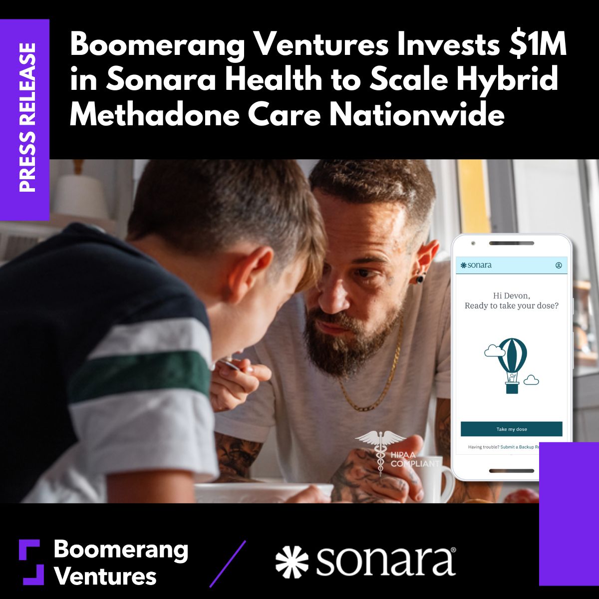Press Release: Boomerang Ventures Invests $1M in Sonara Health to Scale Hybrid Methadone Care Nationwide